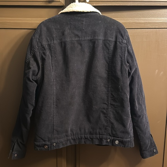 Black Corduroy Jacket with white fluff inside  Size Medium - Picture 3 of 3